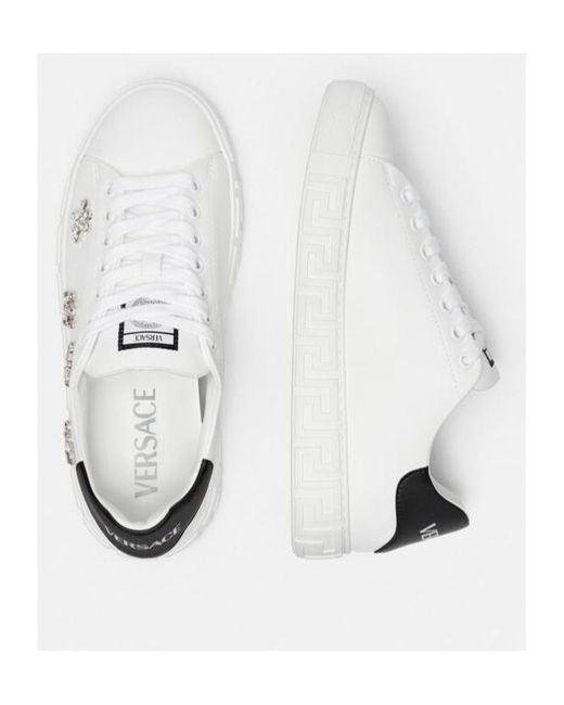 Versace White Greca Embellished Lace-Up Sneakers