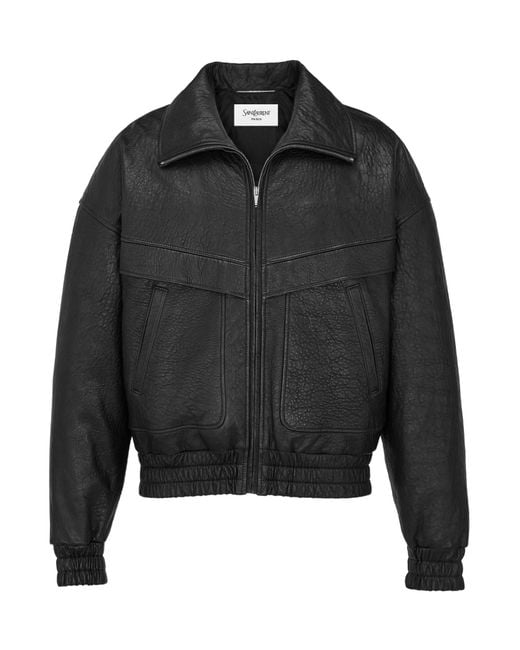 Saint Laurent Black Long-Sleeve Leather Jacket for men