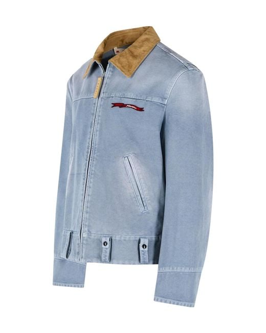Marni Blue Contrast Collar Zip Jacket for men