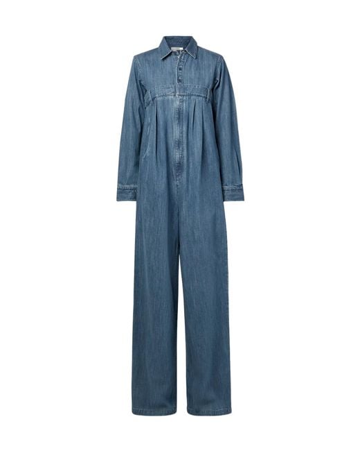 Tibi Blue Pleated Denim Jumpsuit