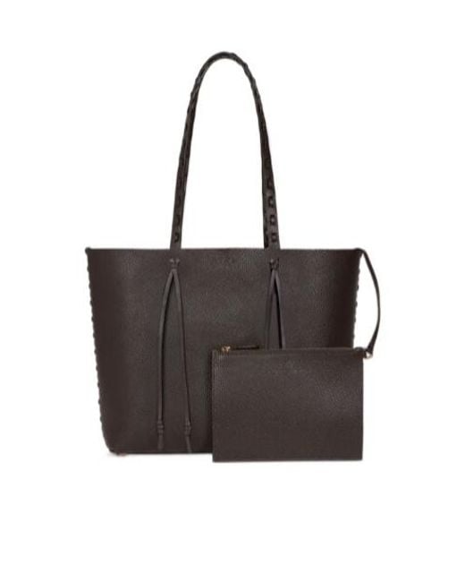 Etro Black Essential Medium Leather Tote Bag With Threading