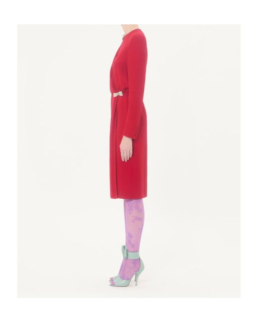 Valentino Red Bow Embellished Long-Sleeved Dress