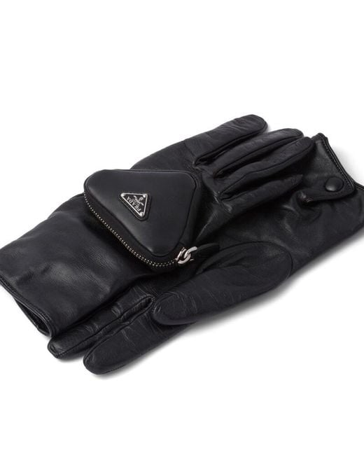 Prada Black Logo Pouch-Detailed Gloves