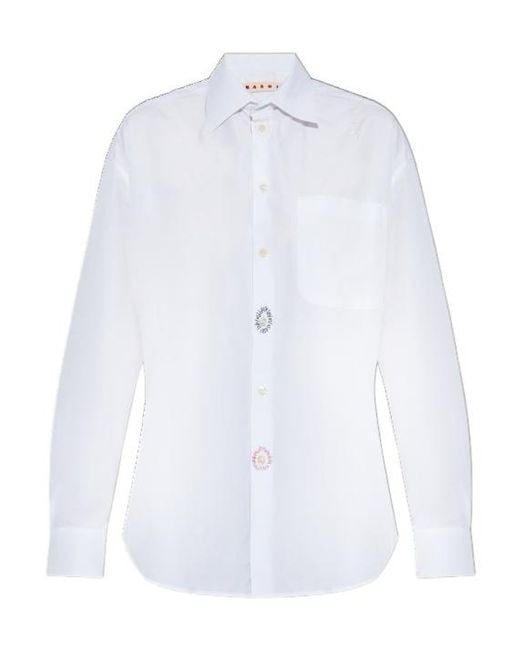 Marni White Embroidered-Detail Cotton Shirt