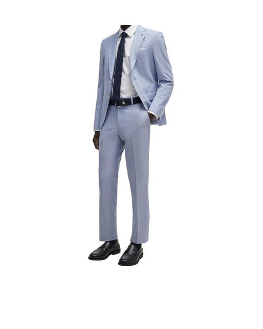 Boss Blue Logo-Print Suit Trousers for men