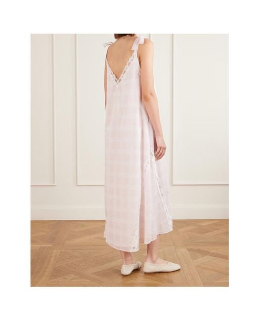 Posse White Marylin Gingham Lace-Trimmed Cotton Maxi Dress