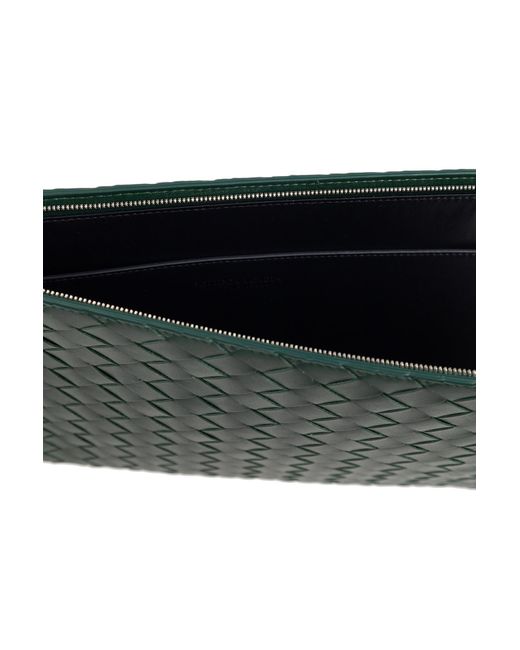 Bottega Veneta Green Intreciato Semi-Zipper Clutch for men