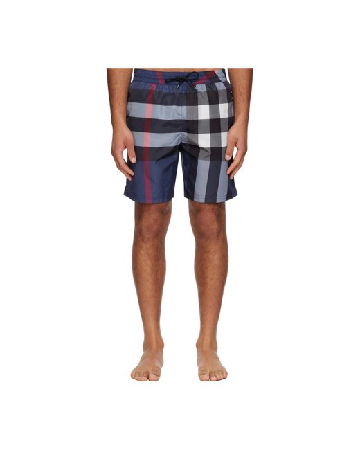 Burberry Blue Plaid Swim Trunks for men