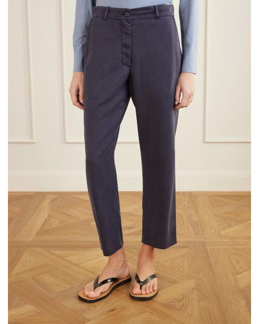 The Row Blue Karsten Cropped Cotton Straight-Leg Pants
