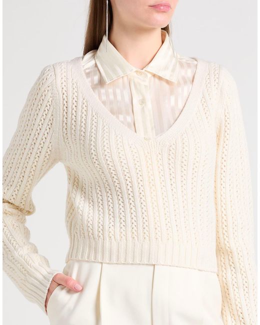 Max Mara White Solid Color Cropped V-Neck Knit Sweater