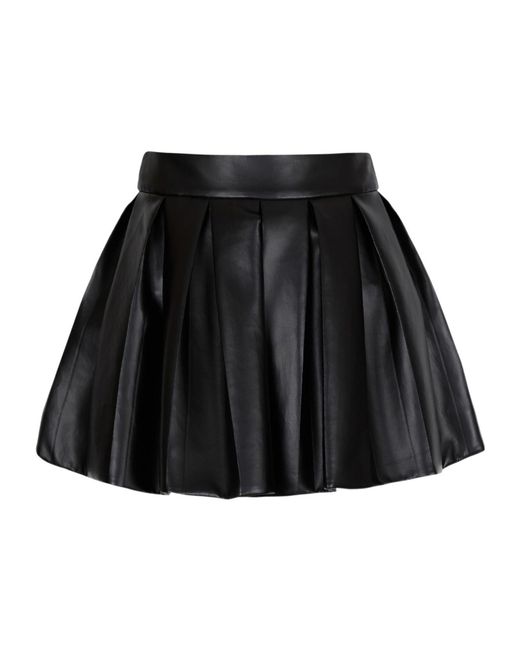 Balmain Black Short Pleated Faux Leather Skirt