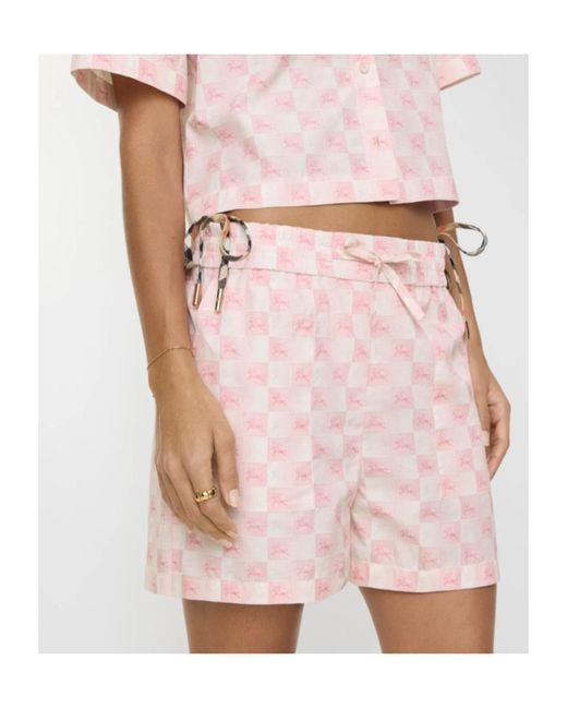 Burberry Pink Knight Checkerboard Cotton Poplin Shorts