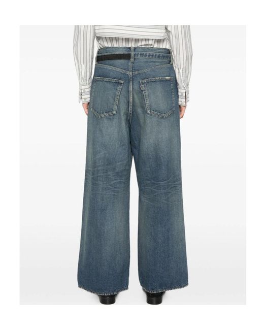 Sacai Blue Distressed Wide-Leg Jeans for men