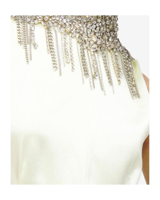 McQueen White Satin Crystal-Embellished Maxi Dress