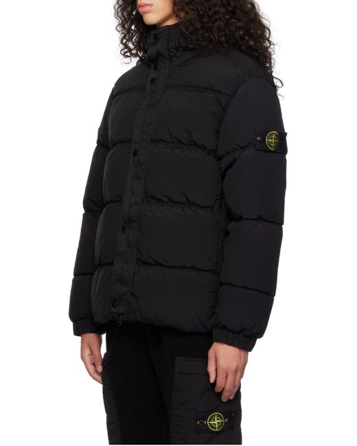 Stone Island Black Logo Patch Hooded Puffer Jacket for men