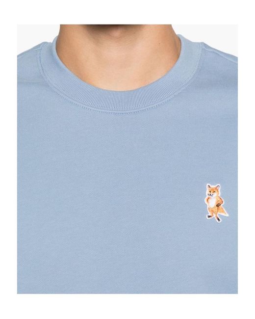 Maison Kitsuné Blue Fox-Embroidered Cotton Sweatshirt for men