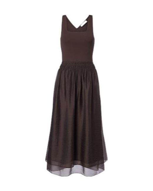 Vince Brown Pleated Rib-Knit Midi Dress