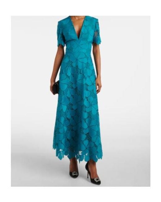 Elie Saab Blue Deep V-Neck Dress