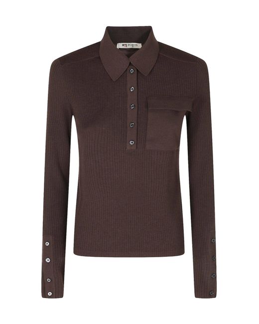 Ports 1961 Brown Long-Sleeve Knitted Polo Shirt