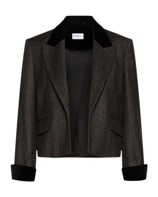 Marella Black Collared Cropped Casual Jacket