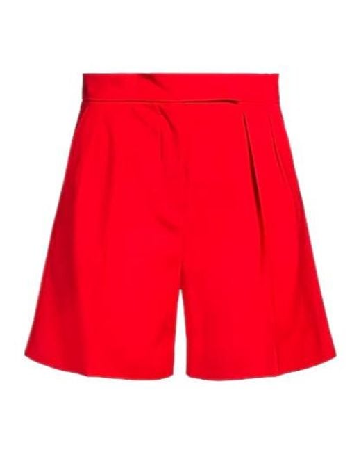 Max Mara Red Pleated Bermuda Shorts