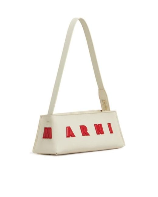 Marni White Logo Detailed Zipped Shoulder Bag