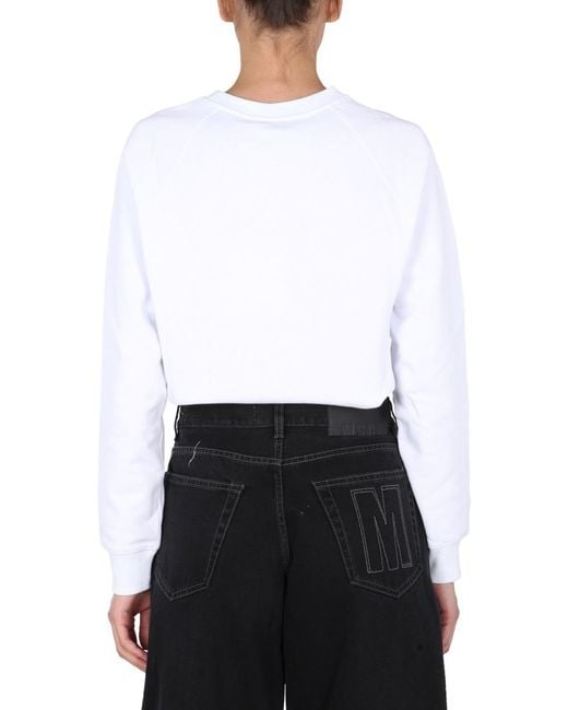 MSGM White Logo Printed Ribbed Sweatshirt