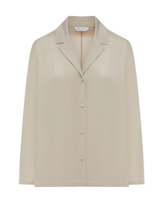 Max Mara Natural Bowling Collar Long-Sleeve Shirt