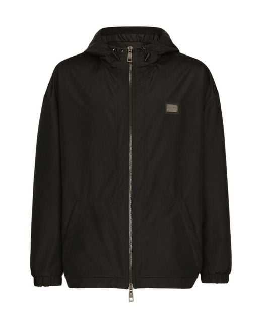 Dolce & Gabbana Black Zippered Hooded Casual Jacket for men