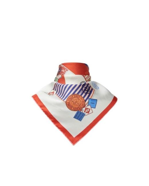 Fendi White Printed Square Scarf