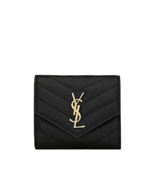 Saint Laurent Black Cassandre Matelassé Multi-Folded Wallet