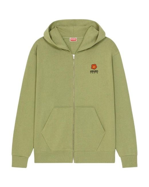 KENZO Green Hooded Zipped 'Boke Flower' Crest Jumper for men