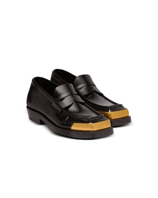 Balmain Black Square-Toe Glazed Leather Loafers for men