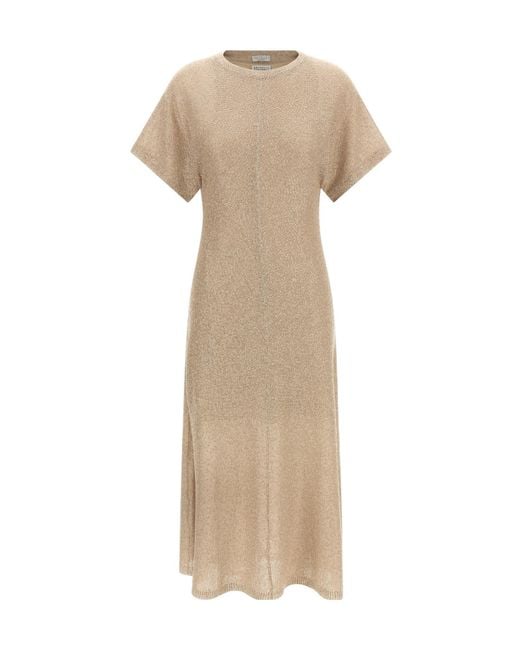 Brunello Cucinelli Natural Sequined Midi Dress