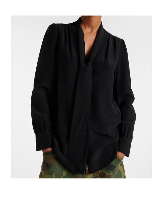 Nili Lotan Black Tie-Collar Silk Shirt