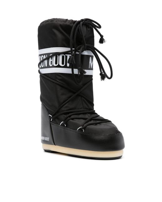Moon Boot Black Icon Logo Printed Lace-Up Boots for men