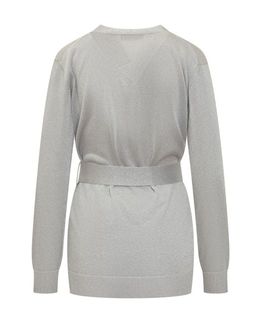 Missoni Gray Metallic-Threading V-Neck Belted Cardigan