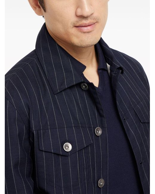 Brunello Cucinelli Blue Striped Virgin-Wool Jacket for men