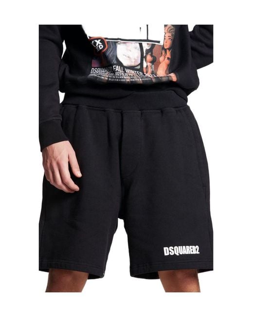 DSquared² Black Logo Printed Bermuda Shorts for men