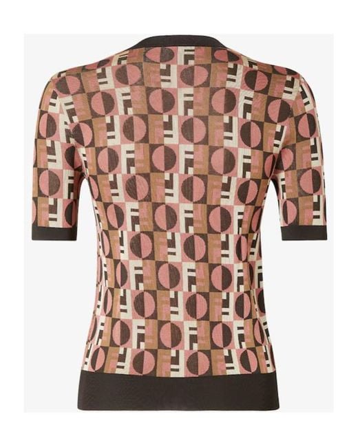 Fendi Pink Ff Jacquard Short Sleeved Jumper