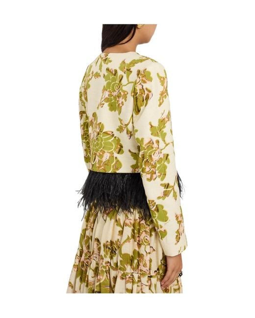 LaDoubleJ Metallic Bijoux Feather-Trim Woven Jacket