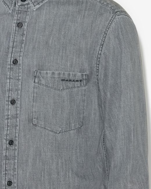 Isabel Marant Gray Lako Embroidered-Logo Denim Shirt for men