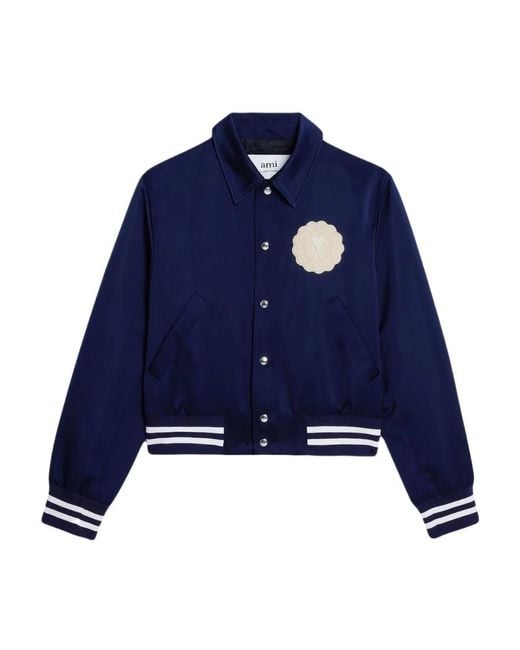 AMI Blue Ami De Coeur Bomber Jacket for men