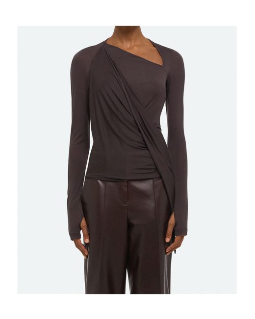 Helmut Lang Brown Asymmetric Draped Top