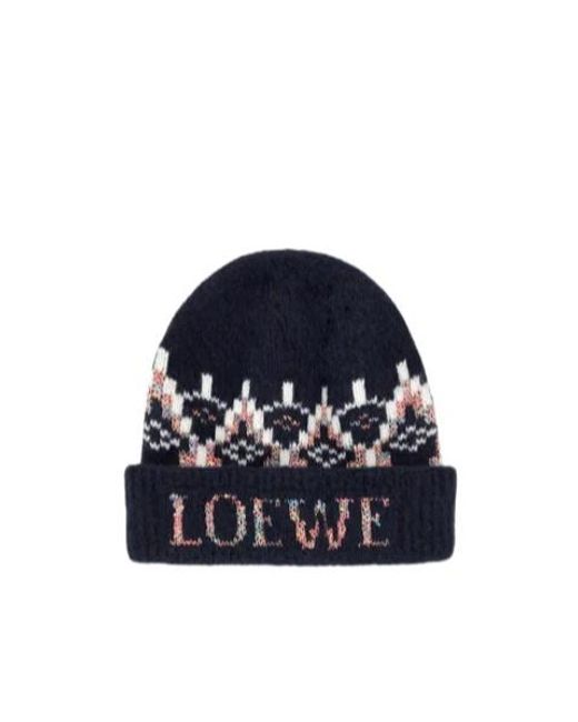 Loewe Blue Logo Intarsia-Knit Turn-Up Hem Beanie for men