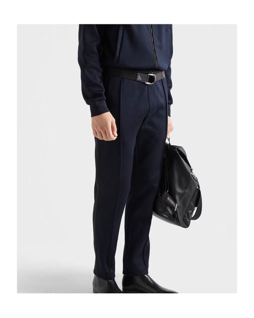 Prada Blue Cotton Fleece Pants With Re-Nylon Details for men