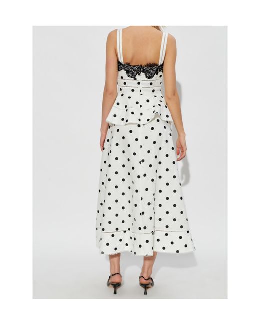 Self-Portrait White Polka Dot-Pattern Lace-Detail Maxi Dress
