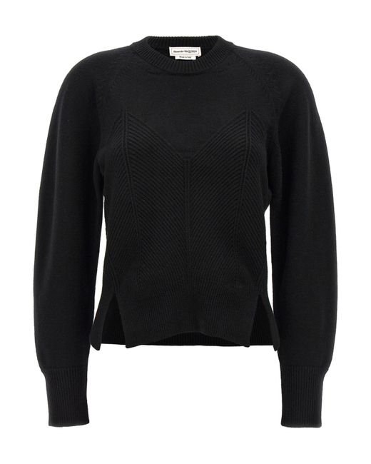 Alexander McQueen Black Chevron Corset Crewneck Jumper