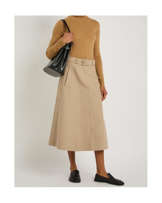 Moncler Natural Belted Cotton-Poplin Midi Skirt