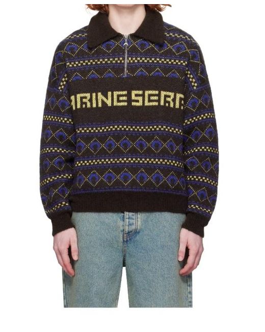 MARINE SERRE Black Lapel Long Sleeve Sweater for men